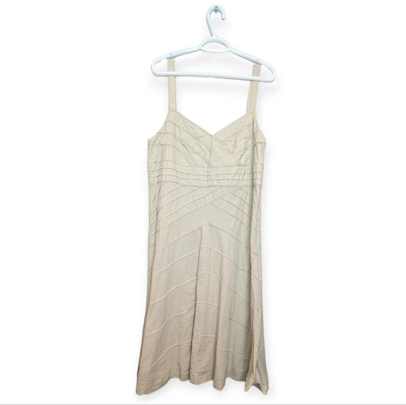 Y2K Addition Elle Khaki Tan Linen Cotton Blend Midi Short Sleeve Dress Women 14 - Picture 2 of 8